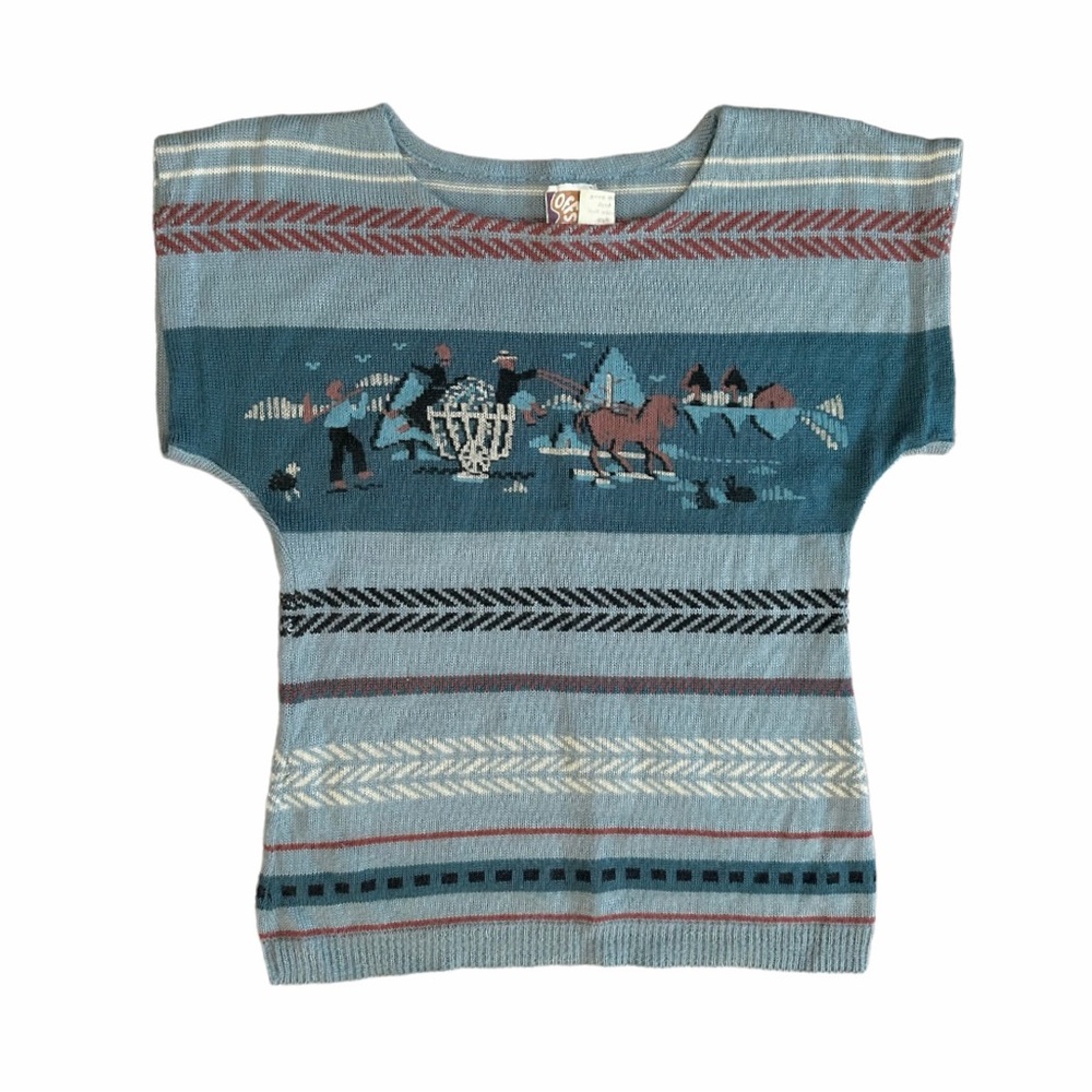 Vintage 1970s Offspring by Trisha Sayad Knit Painted Sleeveless Top